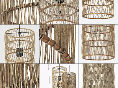 Lamp wood rotang wicker Cylinder 3D model