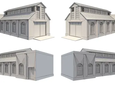 Warehouse Set 1 brick building Low-poly 3D model