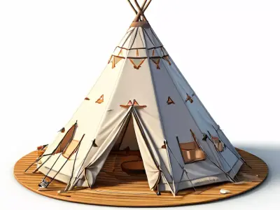 Realistic Native American Teepee Tent Low-poly 3D model
