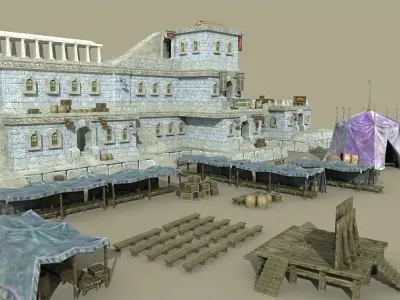Medieval Marketplace Low-poly 3D model