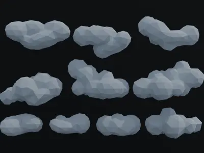 Cartoon clouds asset Polygonal Style Low-poly 3D model