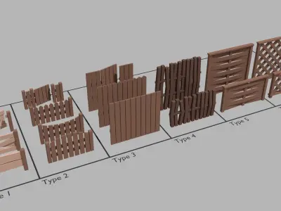 Low Poly Fence Pack Free low-poly 3D model