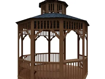 wooden pargola and pargola 3D model Low-poly 3D model