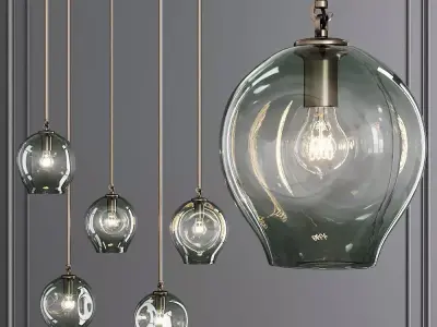 Small Bubble Pendant Vintage Brass and Dark Green Glass 3D model