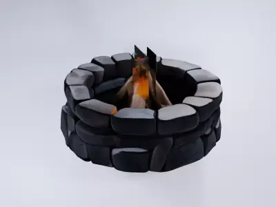 Low Poly Fire Pit - Stylized Outdoor Scene Prop Free 3D model
