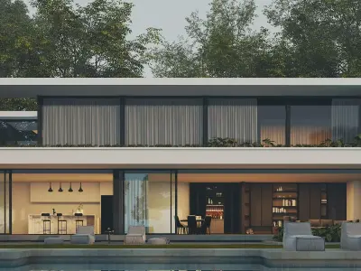 Modern  luxurious  two story detached villa with a swimming pool Low-poly 3D model