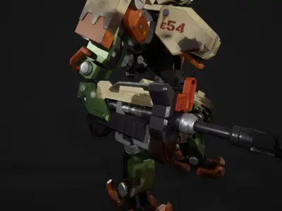 Bastion Robot - High to low poly bake with textures Low-poly 3D model