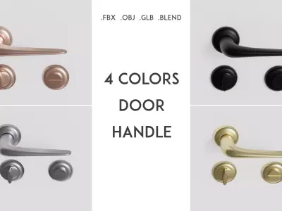 Door handle on round rose with turn and release Low-poly 3D model