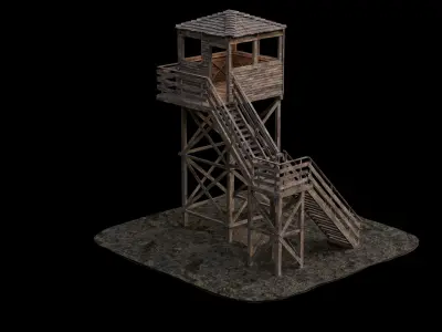 Wooden observation towers in a modern style 4 pcs Low-poly 3D model