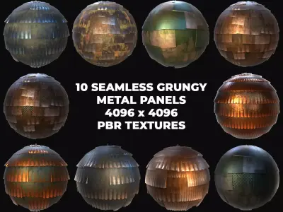 10 Seamless Rusty Grungy Metal Panels PBR Materials - Set 5 - Texture