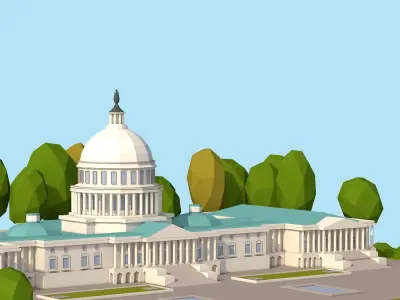 Cartoon Lowpoly United States Capitol Landmark Low-poly 3D model