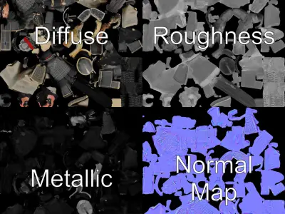 Samurai Warrior Character Model Rigged and Animated Low-poly 3D model