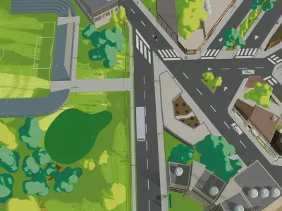 Woodland town Low-poly 3D model