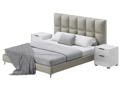 Modern Bed Upholstered Headboard Standard Bed I 3D model