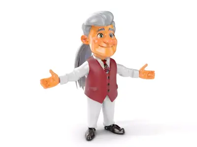 Elderly Man Character Model with Suit Rigged and Animated Low-poly 3D model