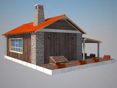House 3D Model wooden with orange roof 3D model