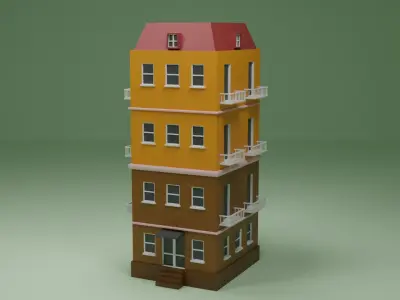 Cartoon four-story building Low-poly 3D model
