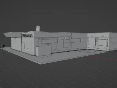 Low Poly PBR Market Building  Game Ready 3D Asset Low-poly 3D model