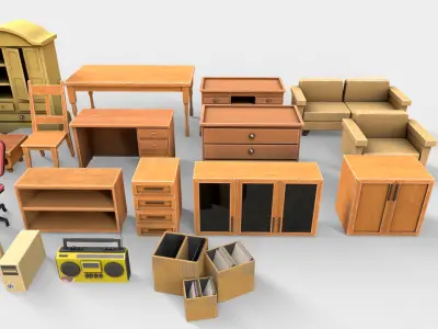 game ready Interior furniture pack Low-poly 3D model