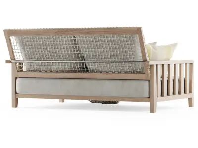 Double wooden garden sofa with plaid 3D model