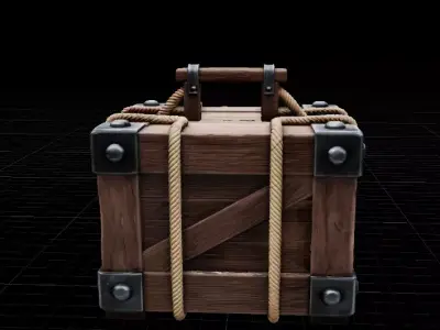 Fantasy Wooden Crate with Rope Game Ready Prop Low-poly 3D model
