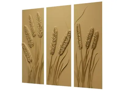 Modern Botanical Relief Wall Decor Set STL Mural CNC 404 3D model