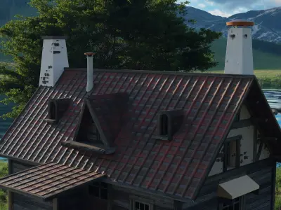 Realistic Wood House Nature Environment Mountain Scene  3D model