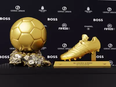 Golden boot and football 3D models Low-poly 3D model