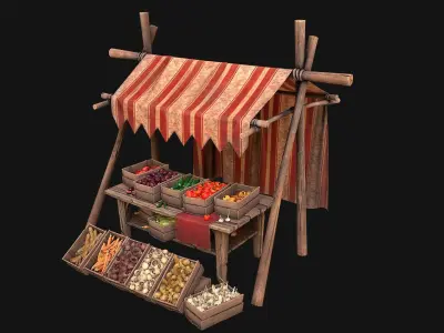 Medieval Market Stalls Tent Pack Fruit and Vegetable  Low-poly 3D model
