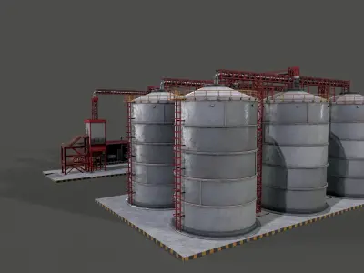Huge Refinery Low-poly 3D model