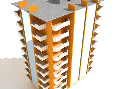 Yellow Flat Building 120 Low-poly 3D model