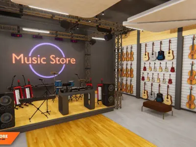 Music store - musical instruments and equipment 3D model