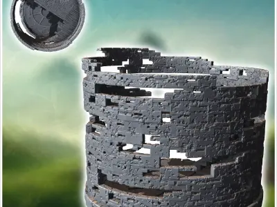 Round Stone Ruin with Internal Staircase and Patterned Floor 36  3D print model