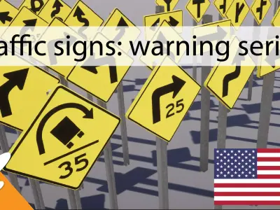 Traffic signs USA warning series Low-poly 3D model