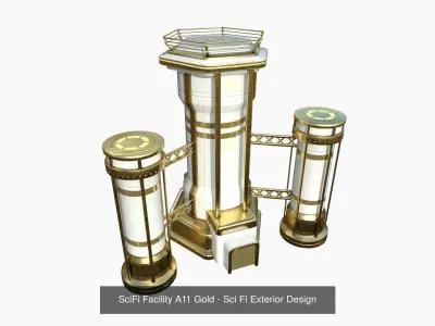 10 Sci Fi Buildings Collection K - Gold - Exterior Design 3D Model Pack