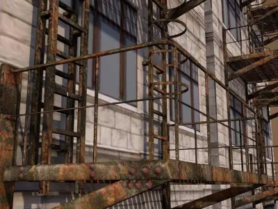 Caged Fire Escape Ladder Low-poly 3D model