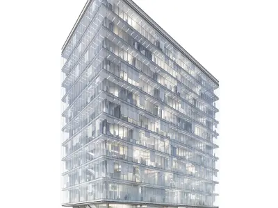 Modern office building 04 at night with simple interiors 3D model