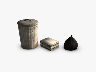 Trash Collection three cans and garbage bag Low-poly 3D model