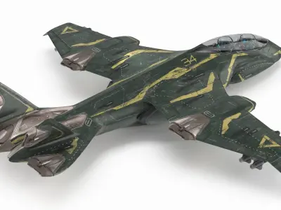 Futuristic Damaged Fighter Aircraft 3D model