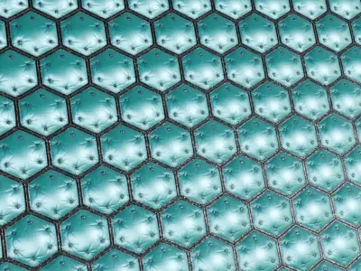 Distressed Hexagonal Tiled Blue and Black Metal PBR Seamless Texture