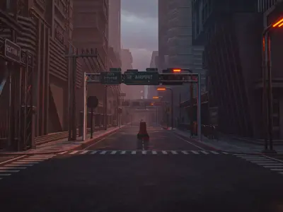 DYSTOPIAN BRUTALIST CITY SCENE Low-poly 3D model