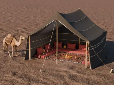 Bedouin Desert Tent Majlis with Camel 3D model