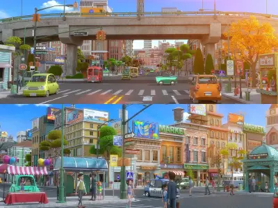 Cartoon City Street Scene V2 3D model
