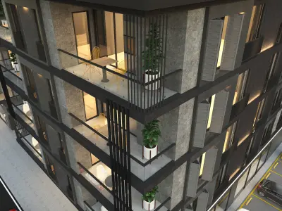 BUILDING apartment with parking lot 3D model