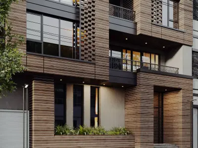 Modern Residential Building Full 3D Exterior Scene  3D model