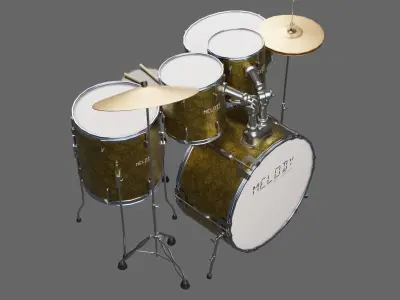 3D DRUM SET LOW POLY - PBR Low-poly 3D model