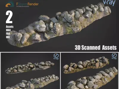 Stone wall bundle A 3D model
