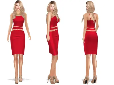 Diamon Belly Band Dress With Straps Low-poly 3D model