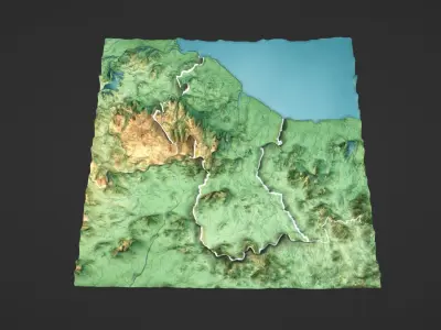 Guyana Map Topography Low-poly 3D model
