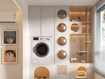 Modern Laundry Room with Built-in Cat Furniture 719 3D model